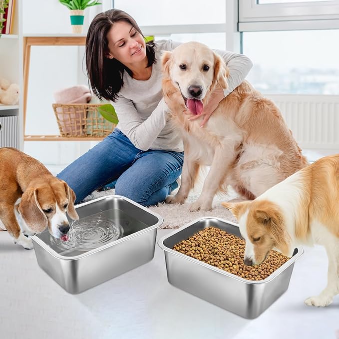 2 Pcs 3 Gallons Extra Large Dog Water Bowl, Durable Reusable Stainless Steel Dog Bowl, High Capacity Water and Food Bowl for Household with Multiple Large Dogs Indoor Outdoor