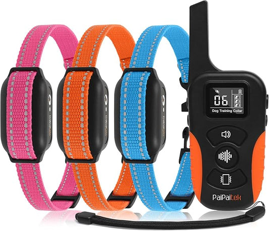 PaiPaitek No Shock Dog Training Collar for 3 Dogs, 9 Levels Vibration & Beep, Waterproof Vibrating Dog Collar with Remote 3300ft, Buzz Collar for Small Medium Large Dogs 5-120 lbs - No Prongs