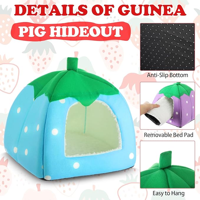 Novabright 4 Pack Guinea Pig Hideout Bed Dwarf Rabbit Bed Sleeping Fleece House Washable Cave Cage Accessories for Little Bunny Ferret Chinchilla Hedgehog (10.2x10.2x9.5 Inches,Fruit Style)
