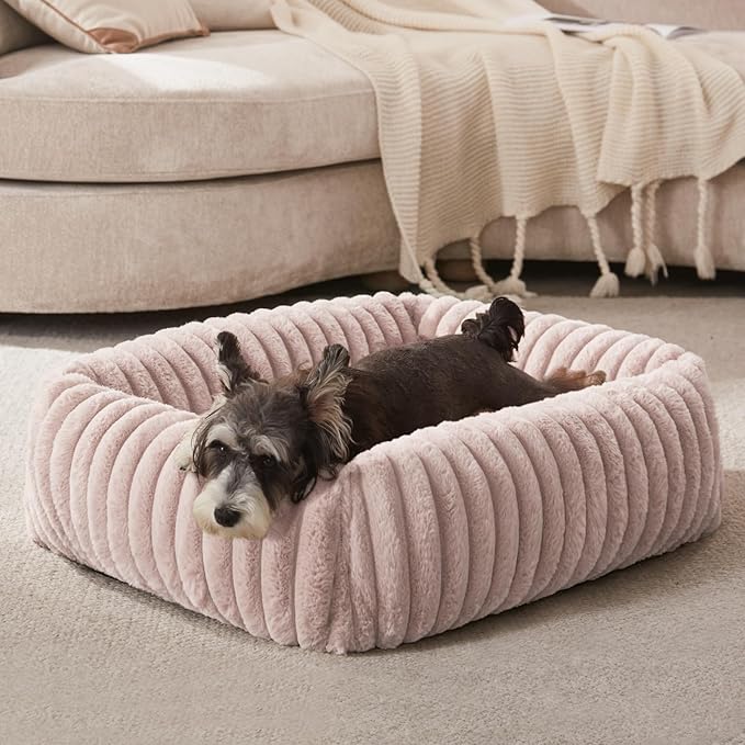 FURTIME Dog Bed for Small Dogs, Washable Orthopedic Dog Bed with Removable Cover, Rectangle Soft Calming Sleeping Puppy Bed Durable Pet Cuddler with Anti-Slip Bottom