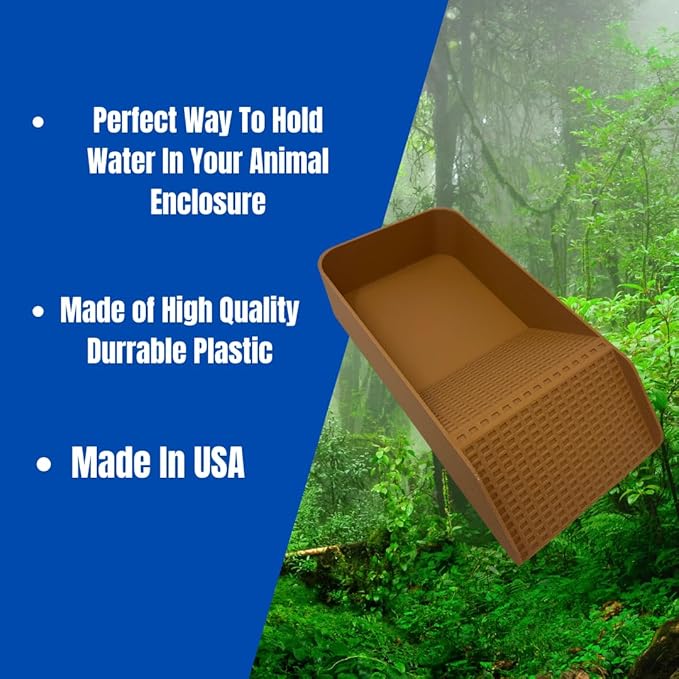 Hermit Crab, Lizard, Turtle, Amphibian XL Watering Pool | Platform Pool Accessory with Access Ramp for Pet Habitats | 9.75" x 5" | Made in USA (X-Large) (Fresh Only, Tan)
