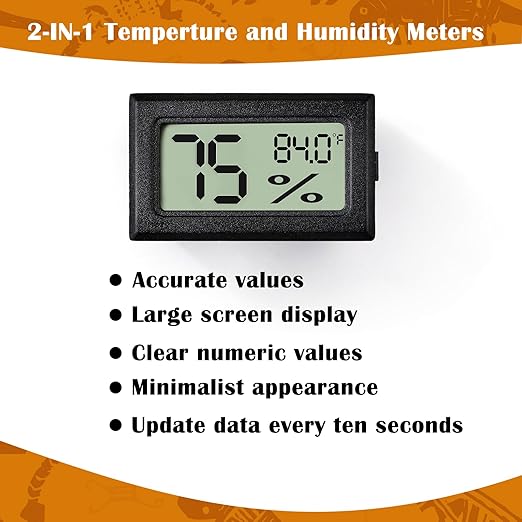 Palksky Bearded Dragon Tank Accessories, 2PCS Reptile Terrarium Thermometer and Humidity Gauge for Jumping Spider, Leopard Gecko, Crested Gecko,Hermit Crab, Gecko, Ball Python, Lizard