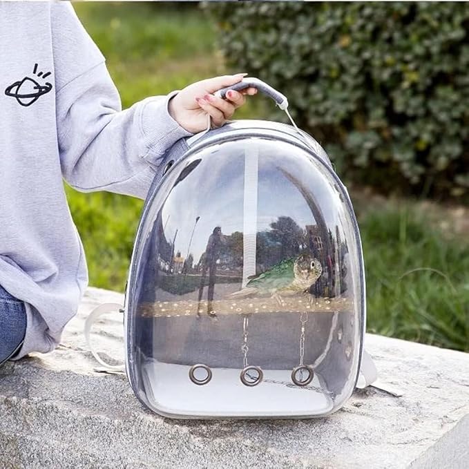 Portable Travel Bird Cage for Small Birds, Lightweight Breathable Carrier with Double-Zipper & Handle, Green/Blue