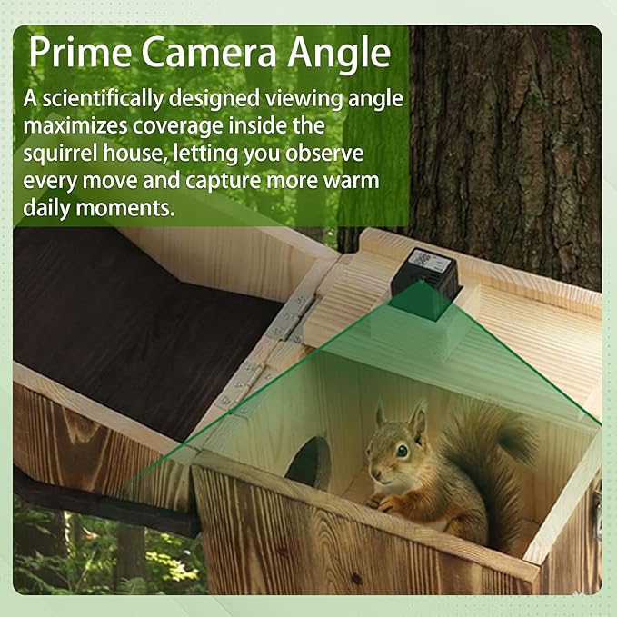 Smart Squirrel Box with Camera Solar Powered, Squirrel House with Camera 2K HD Wi-Fi Auto Detection & Night Vision, Predator-Proof Squirrels House for Outside Nesting, APP Control, 2.4G Only