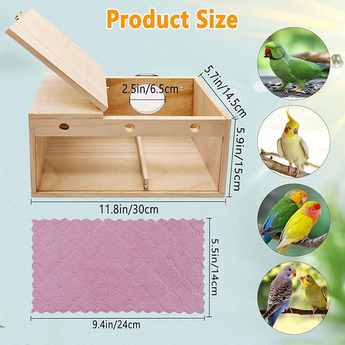 kathson Transparent Parakeet Nesting Box Parakeet Breeding Box Bird Nest with Perch Wooden Acrylic Bird House for Cage Nest for Parrot Lovebirds Cockatiel Conure Budgie and Other Small Medium Birds(L)