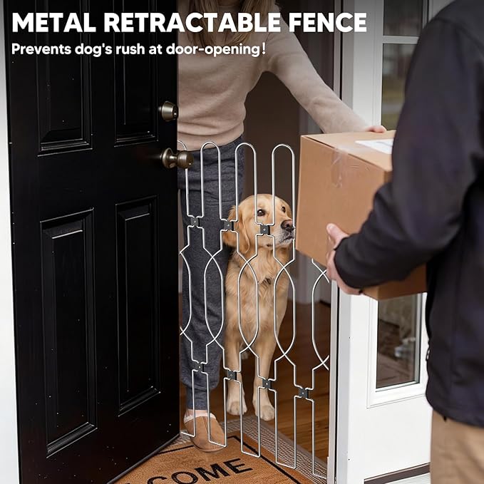 Snagle Paw Extra Tall Metal Retractable Door Barrier, 24.4" Wide 35" Tall Safety Dog Gate for Front Door,Easy Install Retractable Pet Gate for Recreational Vehicle,Doorways