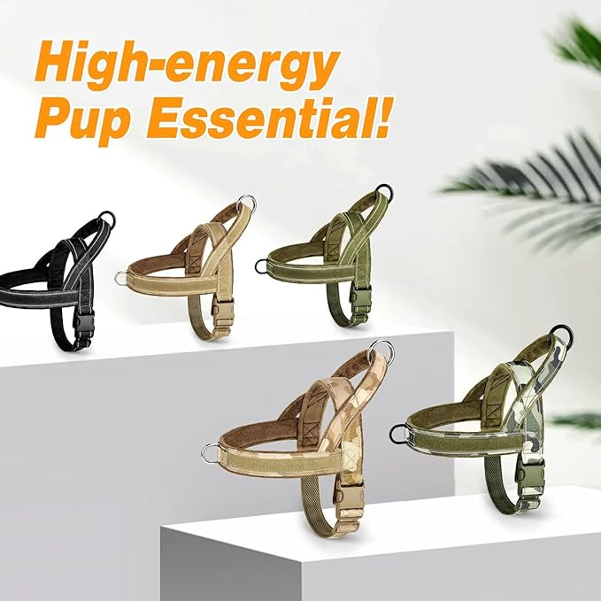 Forestpaw No Pull Dog Harness with Large Handle,Slip on Reflective Vest with Quick Release Buckle,Comfortable Flannel Lining for Medium Large Dogs Walking Training (Includes 3 Patches),Brown Camo M