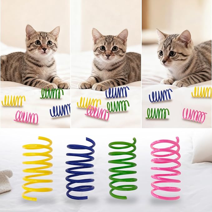 Cat Spring Toys 60 Pack, Interactive Toys for Kittens to Swat, Bite & Hunt, Colorful Durable Plastic Spiral Springs for Indoor Cats - Image 7