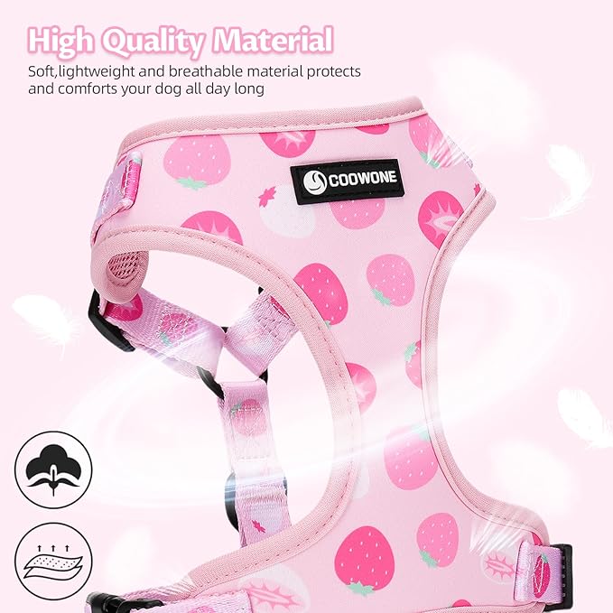 Dog Harness and Leash Set, Adjustable Dog Harness, Dog Leash, No Pull No Choke Puppy Harnesses for Walking Training for Small Medium Pet (Strawberries, M(Chest 15.7-22.1", Neck 12-15"))