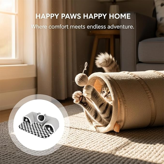 Large Guinea Pig Hideout Tunnel with Removable Warm Bed, 3-Cave Small Animal Hideaway Play Tunnel, Cozy Cage Accessories for Hamsters, Chinchillas, Rats