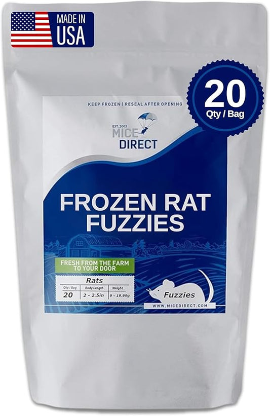 MiceDirect 20 Frozen Rat Fuzzies Feeders Snake Food for Adult Corn Snakes Ball Pythons (2-2.5 in)(180 Grams Min)