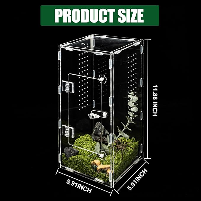 Acrylic Jumping Spider Enclosure, Reptile Terrarium Enclosure with Front Opening Door, 5.91×5.91×11.88 Inch Reptiles Habitat Tank Breeding Box for Tarantula Insect Snake Lizard