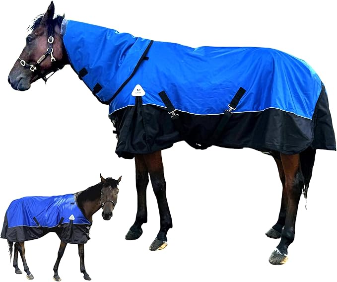 Horse Turnout Blanket, 1680 D Horses Blanket with Detachable Neck Cover, 220g Filling Medium Weight Blankets, Waterproof Snow Proof Blanket for Horses