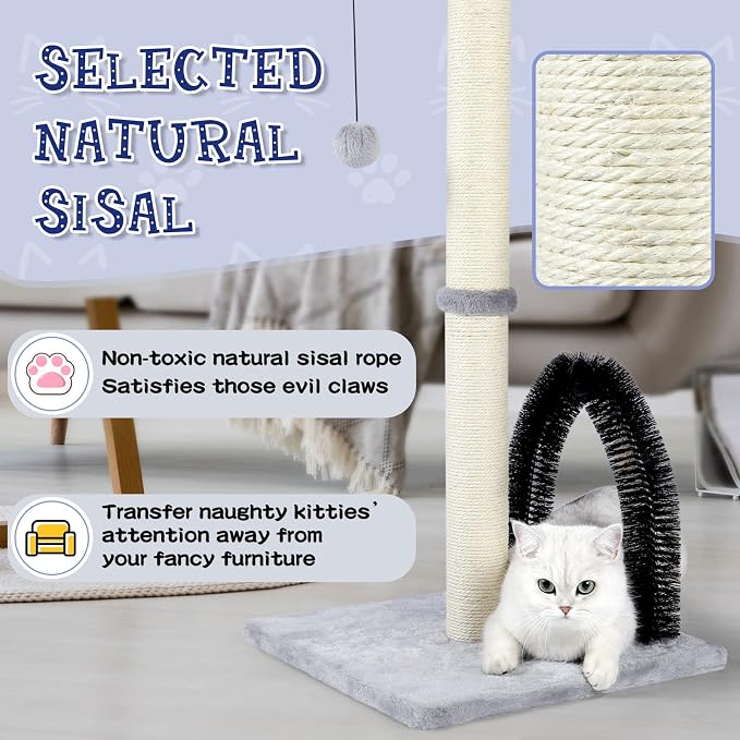 ANWA 32" Tall Cat Scratching Post with Arch Groomer, Natural Sisal, Gray - Image 5
