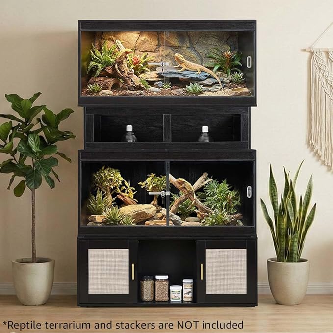 Reptile Tank Stand for Unipaws 110 Gallon Reptile Tank, Furniture Style Terrarium Stand with Storage Cabinet, Heavy Duty Black Table for Reptile Habitats