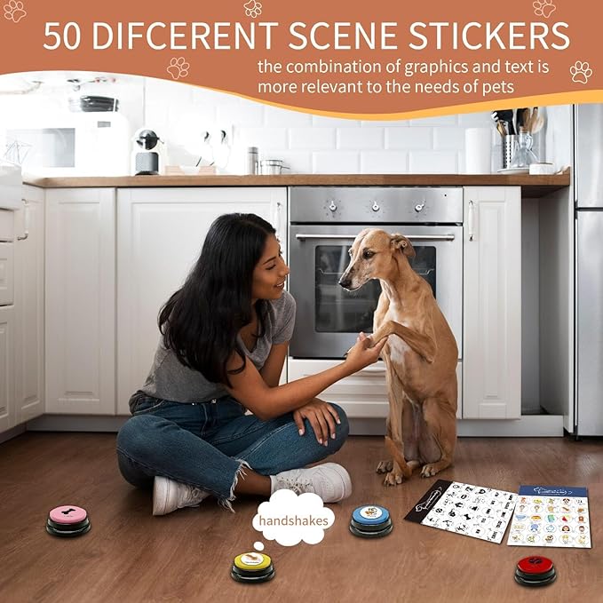 RIBOSY Dog Buttons for Communication, 10 Pcs Dog Speech Training Buzzers with 50 Training Stickers, Train Your Dog to Voice What They Want