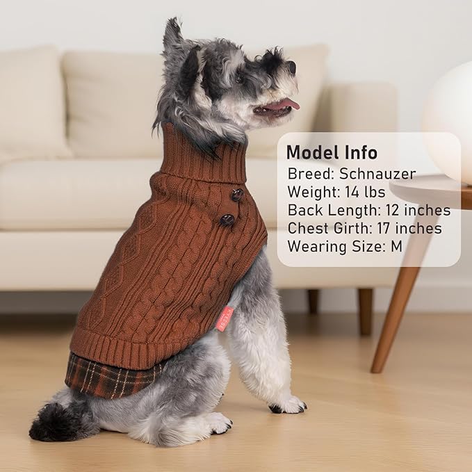 KYEESE Dog Sweater Thick Pet Coat for Fall Winter Cold Weather Stretchy Knitwear Cat Clothes Soft Pullover Dog Sweaters for Small Dogs Male Warm Turtleneck Small Dogs Sweater with Gingham Patchwork