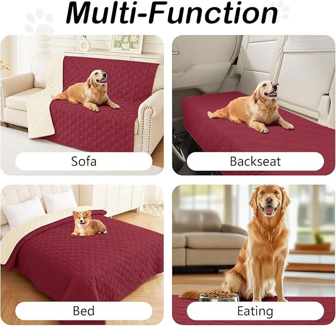 hyha Waterproof Dog Bed Blanket, Soft Pet Blankets, Waterproof Couch Cover for Dogs, Reversible Sofa Covers Washable for Furniture (30x70 Inch, Wine Red/Beige)