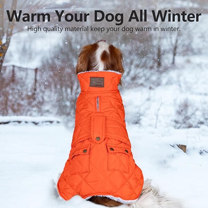 KYEESE Dog Coat Warm Pet Winter Puffer Coat with Leash Hole Waterproof Dogs Jacket with Fleece Lined Windproof Dog Coats for Small Dogs Thick Pets Clothes with Pocket Soft Pet Sweater for Cold Weather