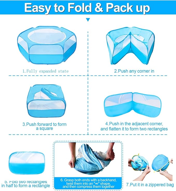 Small Animal Playpen with Cover, Portable Pop Up Pet Enclosure for Rabbits, Guinea Pigs, Hamsters, Chinchillas, Ferrets & Kittens, Indoor Outdoor Waterproof Play Pen, Cage Tent & Chick Brooder Box