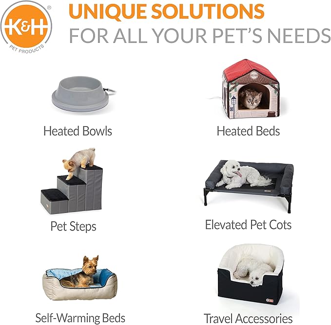 K&H Pet Products Bucket Booster for Small & Medium Dogs - Washable Heated Car Seat with Safety Leashes - Charcoal/Cream