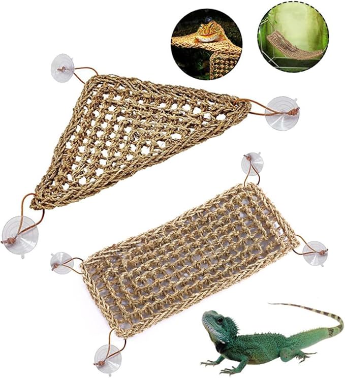 Yardwe Stable Triangle Reptile Hammock for Lizards Small Crabs and Geckos Elevated Swing Bed with Suckers for Comfortable Play and Shedding Support