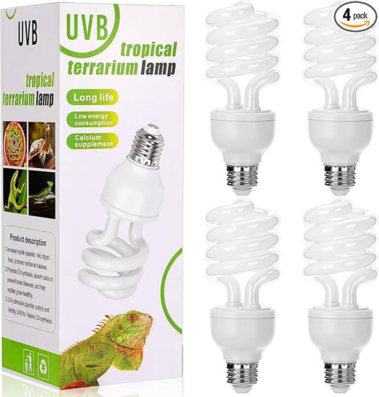 Reginary 4 Pcs UVB Reptile Light 5.0 26W Tropical and Sub-Tropical UVA UVB Bulb Compact Fluorescent Lamp Tropical Terrarium Lamp for Chameleons, Lizards, Tortoises, Snakes, Iguanas & Turtles
