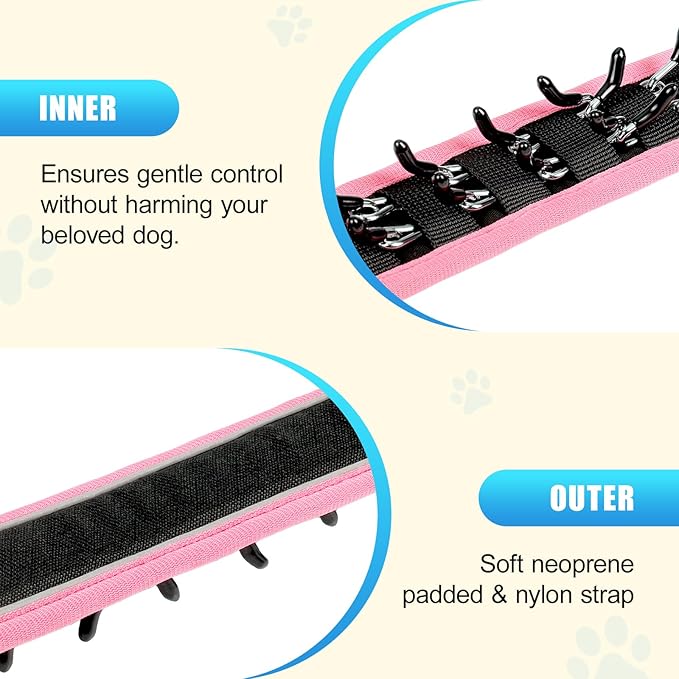 Lightweight Prong Collar for Dogs, Reflective No Pull Dog Collar | Adjustable Size Dog Pinch, Breathable Woven Fabric Air Grid Technology, Martingale Collar for Dogs Training（Pink-XL）