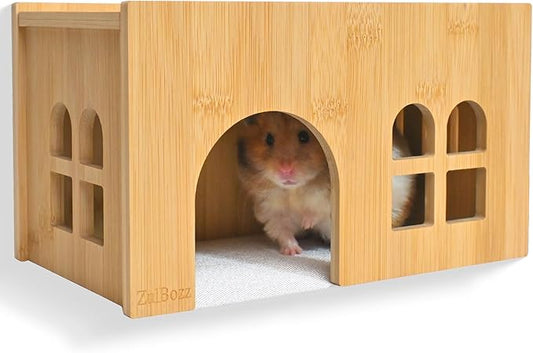 Hamster Hideout House Bamboo Wooden No Assembly Hamster Cage Accessories Shelter Hut Nest Toy Habitat Decor for Dwarf Syrian Hamsters Small Animal Cage Decor Multi Size Variants Medium
