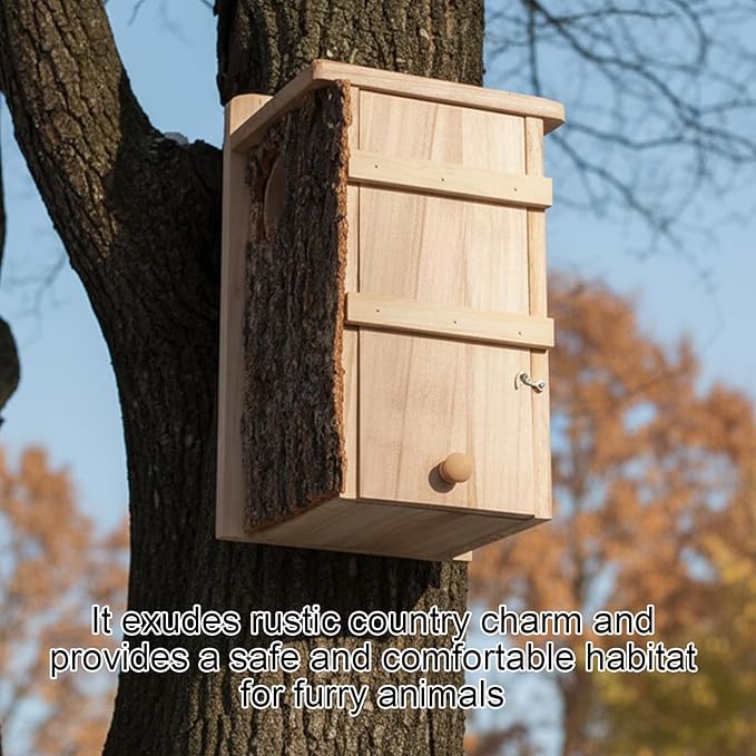 Wonderjune 1 Pcs Large Squirrel Nesting Box Squirrel House for Outside Nesting Hanging Handcraft Thick Wood Winter Chipmunk Outdoor Shelter Garden Yard Support Local Wildlife Easy Install