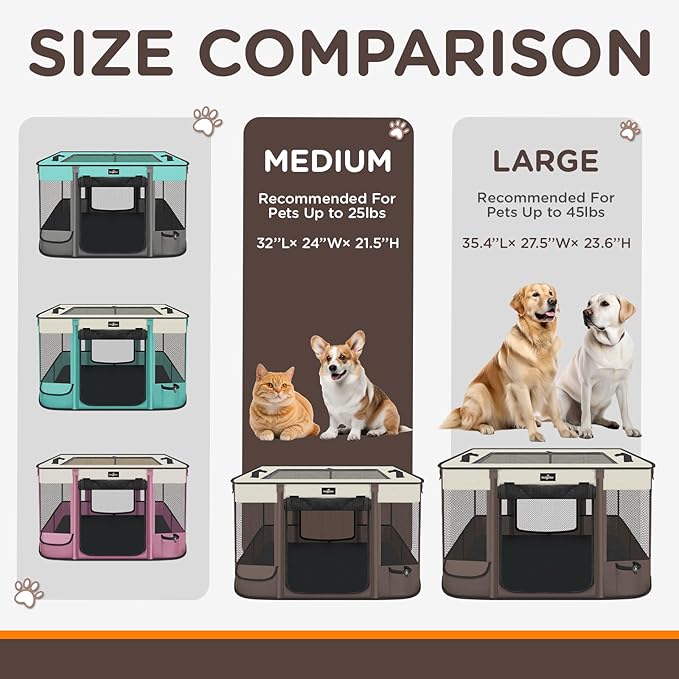 Paw Ballet Foldable Pet Kitten Playpen, Upgrade Waterproof Portable Dog Cat Playpen Kennel Tent for Small Cat Dog, Retractable Shade Cover with Carrying Case, Indoor Outdoor Use for Small Pet.