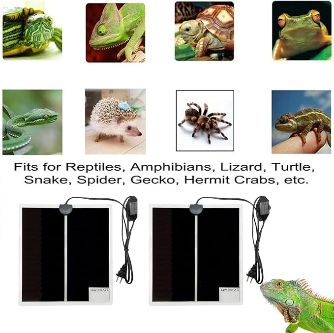 Tfwadmx 2 Pack 14 W Reptile Heating Pad Under Tank Heater Tank Warmer with Temperature Control, Power Adjustment Terrarium Heater Heat Mat for Reptiles Turtle Tortoise Snakes Lizard