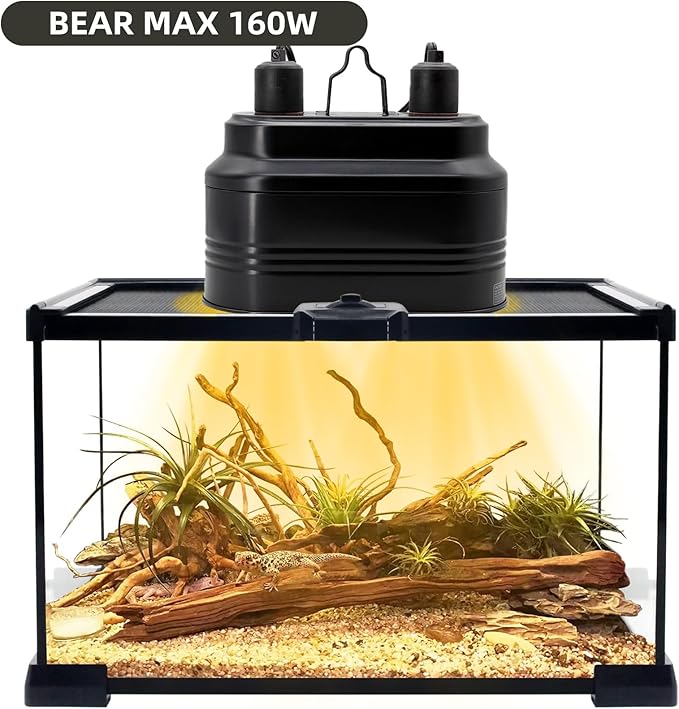 MECESOR Dual Reptile Lamp Fixture with Independent Switches, UVB & Basking Bulb Holder for Glass Terrarium Habitat - Reptile Light Fixture for Bearded Dragons,Turtles,Snakes & Lizards