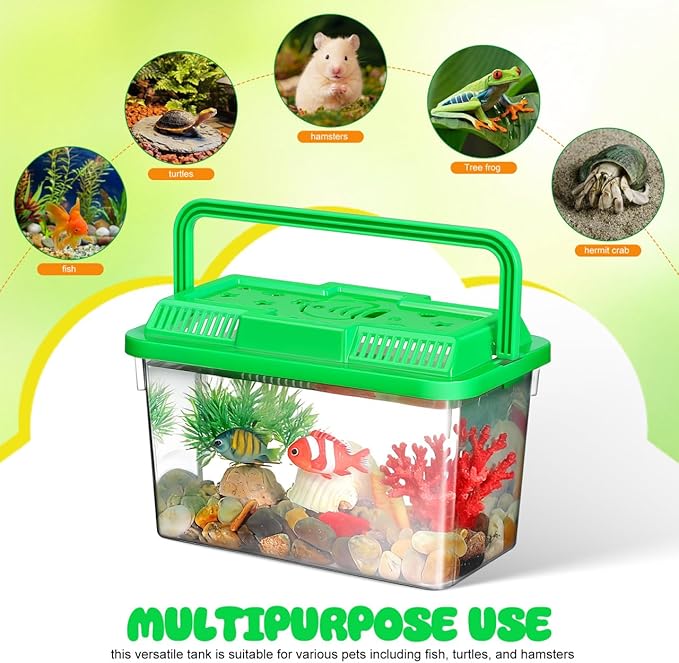 YARNOW Portable Mini Plastic Fish Tank Clear Terrarium for Betta Fish Turtles and Reptiles Stylish Handheld Aquarium with Design for Pet Care and Observation