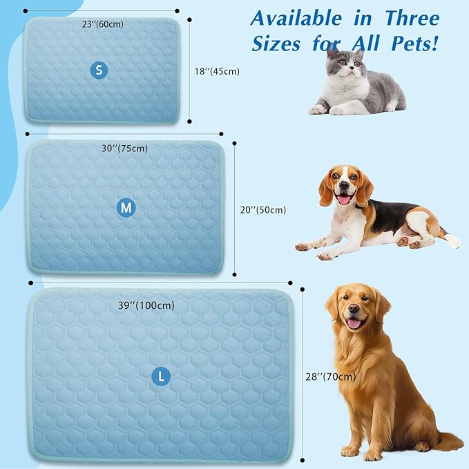 Cooling Mat for Small Dogs, Thick Breathable Dog Cooling Mat Q-MAX>0.45, Cooling Bed Chill Cool Fiber & Non-Slip Bottom Cold Crate Pad Kennel Bed for Dog Puppy and Cat, Non-Toxic, Foldable & Washable