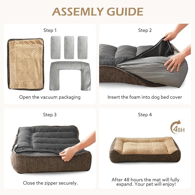 JOEJOY XL Orthopedic Dog Beds Large Sized Dog, Extra Thick Supportive Big Dogs Couch Bed with Sides, Ultra Soft Pet Bed Sofa for Large Dogs, Brown, 42''x30''