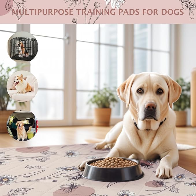 IEUUMLER Washable Pee Pads for Dogs, 2 Pack Non-Slip & Waterproof Pack Whelping Pad, Reusable Washable Puppy Potty Training Pad with Fast Absorbent for Playpen EU007 (Pink Daisy, 36"X41"-2pcs)