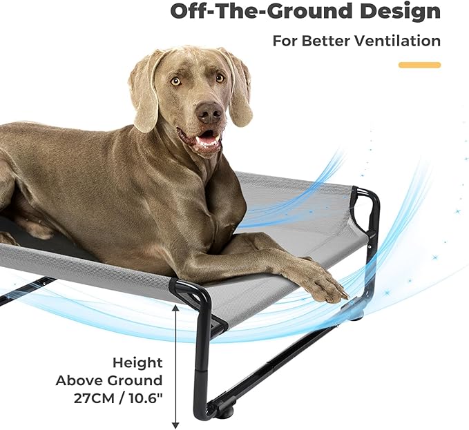 Veehoo Raised Dog Beds for XXL Dogs, Washable Dog Cot with Headrest Sides, Outdoor Elevated Dog Bed with Non-Skid Feet, Breathable Mesh, Cooling Pet Hammock for Indoor or Camping, 59", Grey