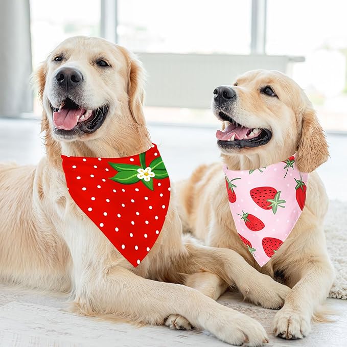 JarThenaAMCS 2Pcs Strawberry Dog Bandana Cute Summer Fruit Theme Triangle Pet Scarf Red Pink Adjustable Pet Neckerchief Bibs for Cat Dog Birthday Costume Accessories