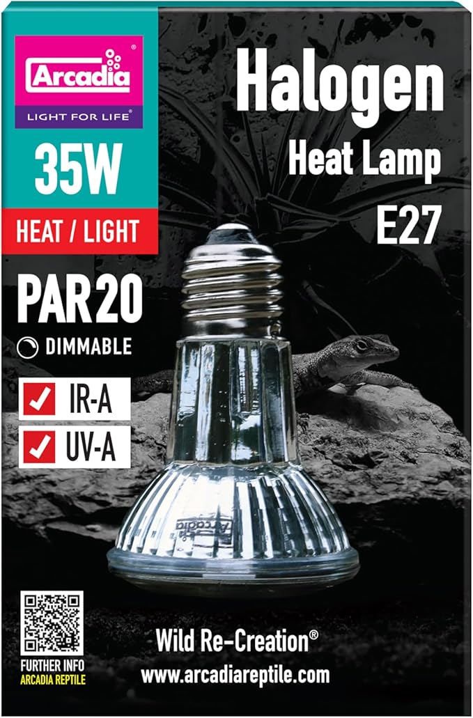 Arcadia Halogen Heat Lamp 35W – Focused Beam Infrared & UVA Reptile Heat Lamp Bulb for Bearded Dragons, Tortoises, Turtle Tank and Terrariums, Long Lasting Easy to Use Indoor Heat Bulb for Reptiles