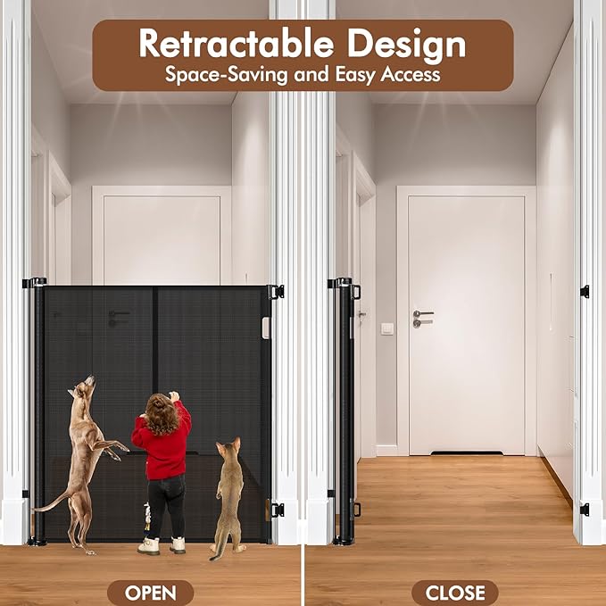 Reinforced 48" Extra Tall Pet Gate with Support Rods, 4 Ft Tall Retractable Baby Gates for Doorways 55" Wide Mesh Dog Gate Indoor Outdoor - Prevent Baby/Pet from Jumping Over, Black