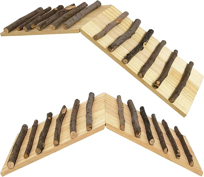 kathson Rabbits Wood Bridge Guinea Pig Climbing Ladder Natural Ramp Ladder Rat Toy Cage Habitat Accessories for Bunny Hamsters Gerbils Mice Mouse Chinchilla Hedgehog Small Animal