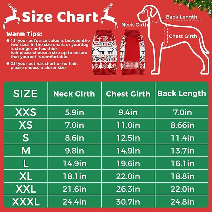 Christmas Dog Sweaters for Small Medium Large Dogs and Cats,Pet Soft Warm Holiday Outfit Girl & Boy,Pup Winter Clothes Turtleneck Double Knitting Collar for Outdoors Playing (Deer, XL)