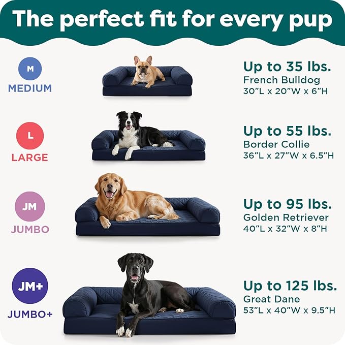 Furhaven Cooling Gel Dog Bed for Large Dogs w/ Removable Bolsters & Washable Cover, For Dogs Up to 95 lbs - Sherpa & Chenille Sofa - Cream, Jumbo/XL