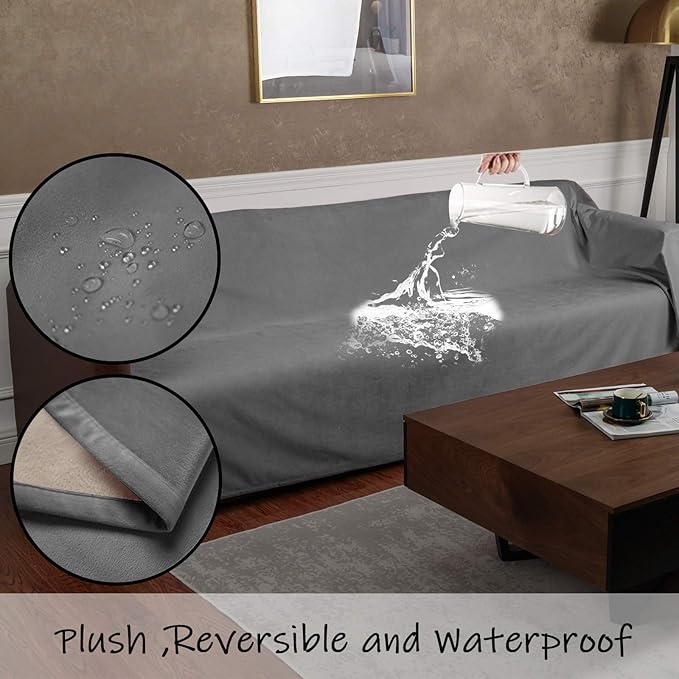 Ameritex Pet Bed Blanket Reversible 100% Waterproof Velvet Super Soft for Sofa and Bed (40x60 Inches, Light Grey+Beige)