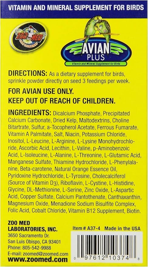 Zoo Med Avian Plus Vitamin & Mineral Supplement for Birds, 16oz