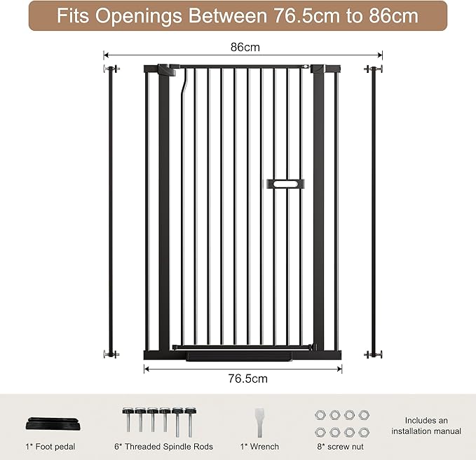 Extra Tall Cat Gate 55.1" for Doorways, 30.1-33.8" Wide High Pressure Mounted Baby Dog Pet Gate for Stairs, 1.37" Gap No Drilling Auto Close for Hallways/Kitchen, Black