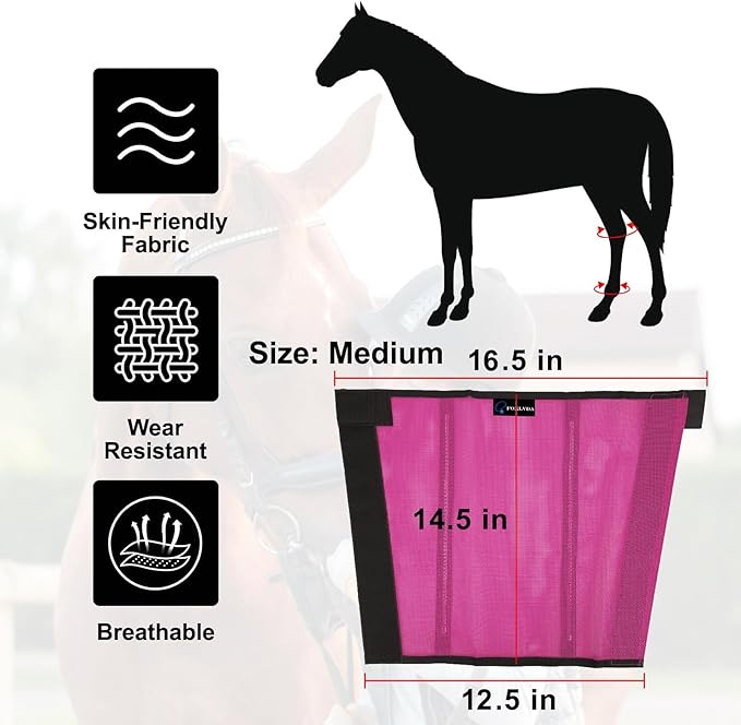 FOXLVDA Horse Fly Boots - Fly Boots for Horses Set of 4, Comfortable Horse Leggings, Mesh Material Design with Metal Support Bars for Reduces Stomping & Leg Fatigue (Pink, Medium)