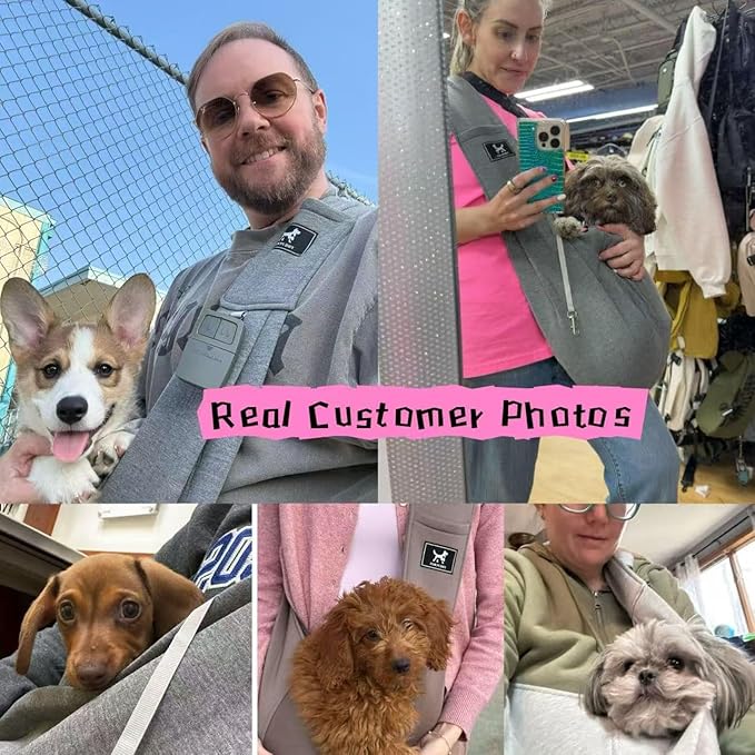 Dog Sling Carrier for Small Dogs up to 15 lbs - Hands Free Puppy Sling (Size M) - Ergonomic Padded Strap & Safety Hook Based on Owner's Bust, Apricot