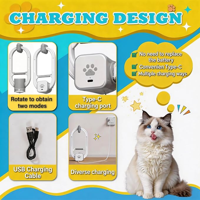 Interactive cat toy, Electric cat teaser, Door clip, 2 Motion modes,Gray - Image 4